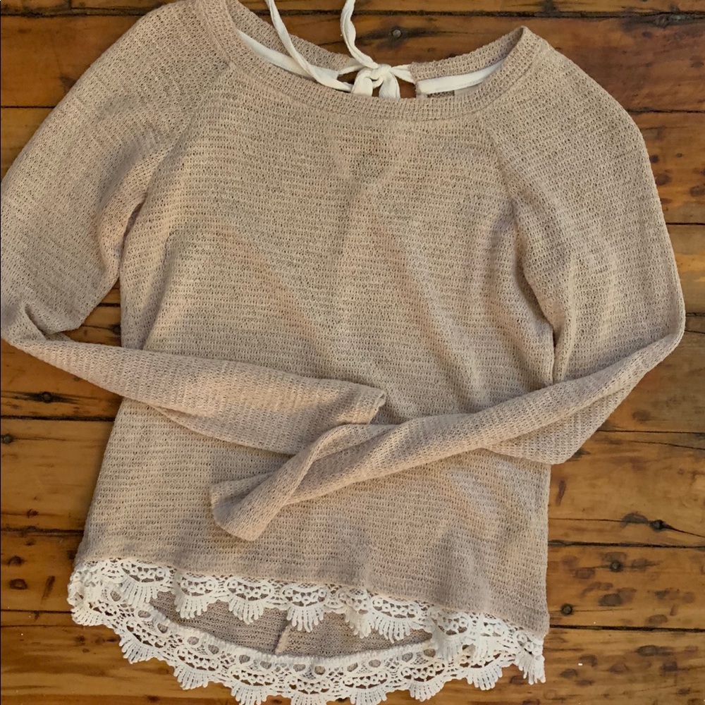 Mossimo Tan Thin Long Sleeve Top w/ Bottom Ruffles